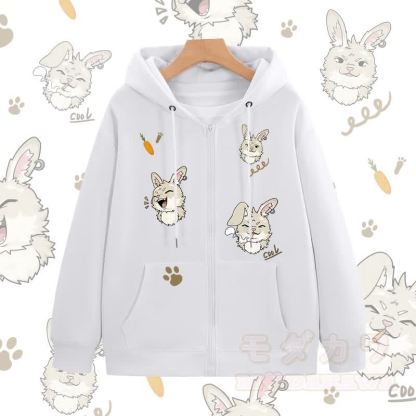 MODAKAWA キュートなバニーグラフィック ジップアップ パーカー スウェットシャツ - 白 - 5XL - image 2