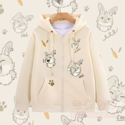 MODAKAWA キュートなバニーグラフィック ジップアップ パーカー スウェットシャツ - アプリコット - 5XL - image 1