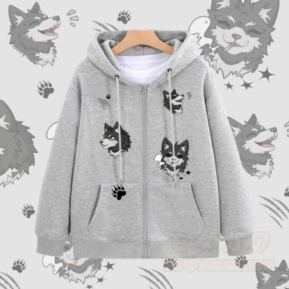 MODAKAWA ジョイフルパピー グラフィック ジップアップ フーディー スウェットシャツ - グレー - 5XL - image 2