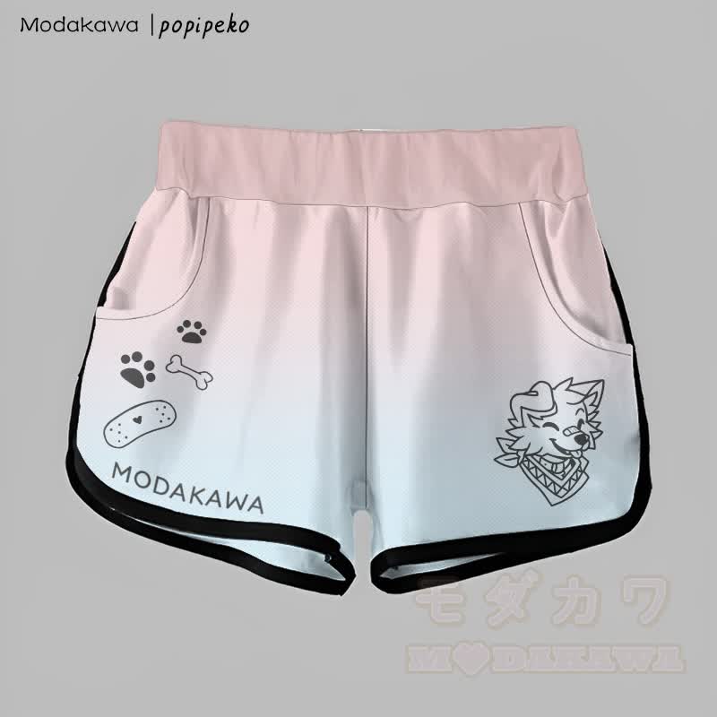 MODAKAWA × popipeko グラデーションスマイルパピーグラフィックショートパンツ - ピンク＆ブルー - 5XL - image 2