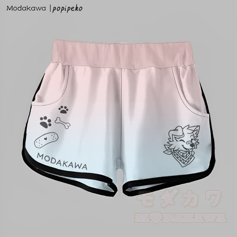 MODAKAWA × popipeko グラデーションスマイルパピーグラフィックショートパンツ - ピンク＆ブルー - 5XL - image 2