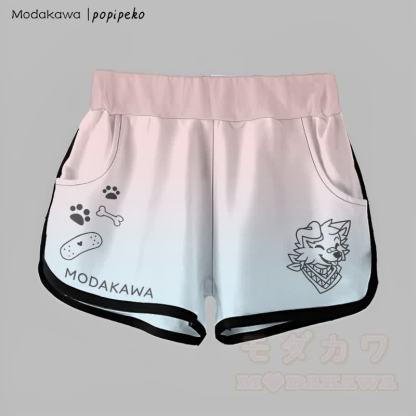 MODAKAWA × popipeko グラデーションスマイルパピーグラフィックショートパンツ - ピンク＆ブルー - 5XL - image 2