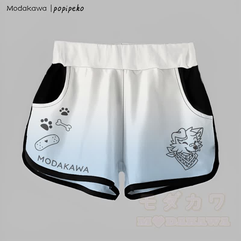 MODAKAWA × popipeko グラデーションスマイルパピーグラフィックショートパンツ - ホワイト＆ブルー - 5XL - image 1
