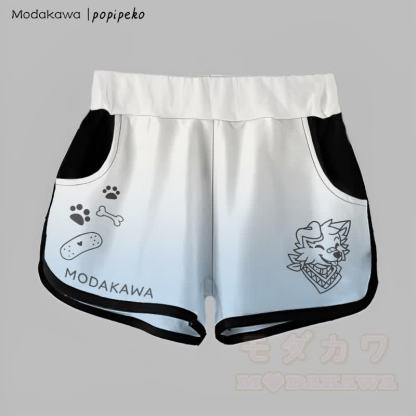 MODAKAWA × popipeko グラデーションスマイルパピーグラフィックショートパンツ - ホワイト＆ブルー - 5XL - image 1