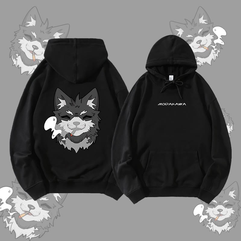 MODAKAWA スモーキングパピー グラフィック ストリートウェア プルオーバー パーカー - Black - 5XL - image 2
