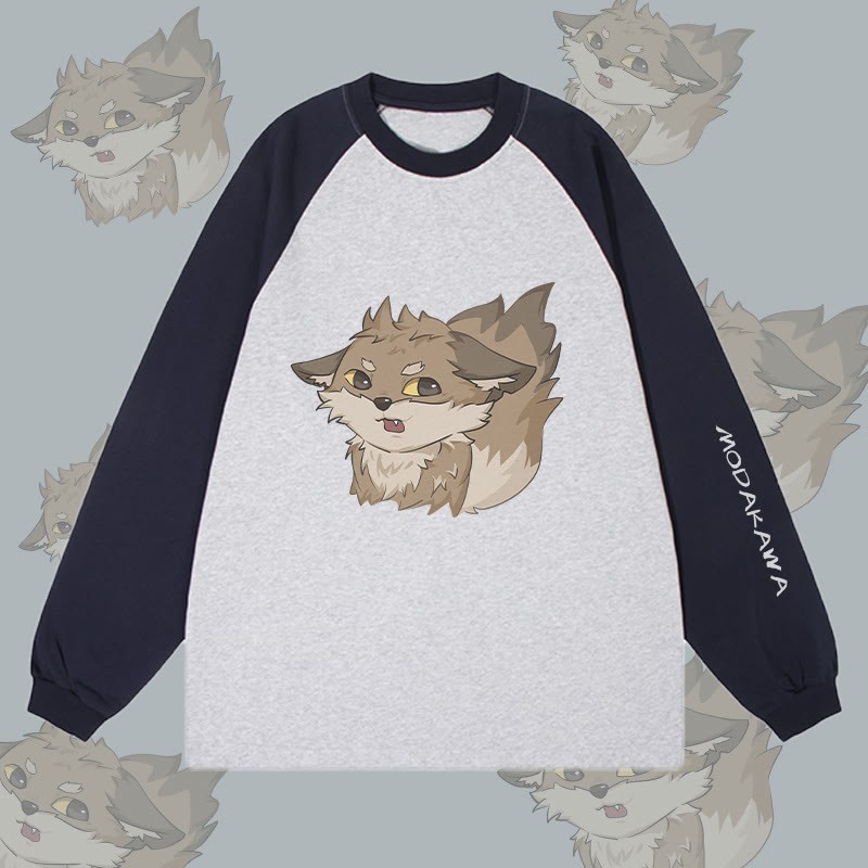MODAKAWA グレーフォックス グラフィックカラーブロック ロングスリーブ Tシャツ - Purplish Blue&Grey - 4XL - image 3