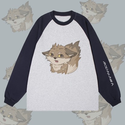 MODAKAWA グレーフォックス グラフィックカラーブロック ロングスリーブ Tシャツ - Purplish Blue&Grey - 4XL - image 3