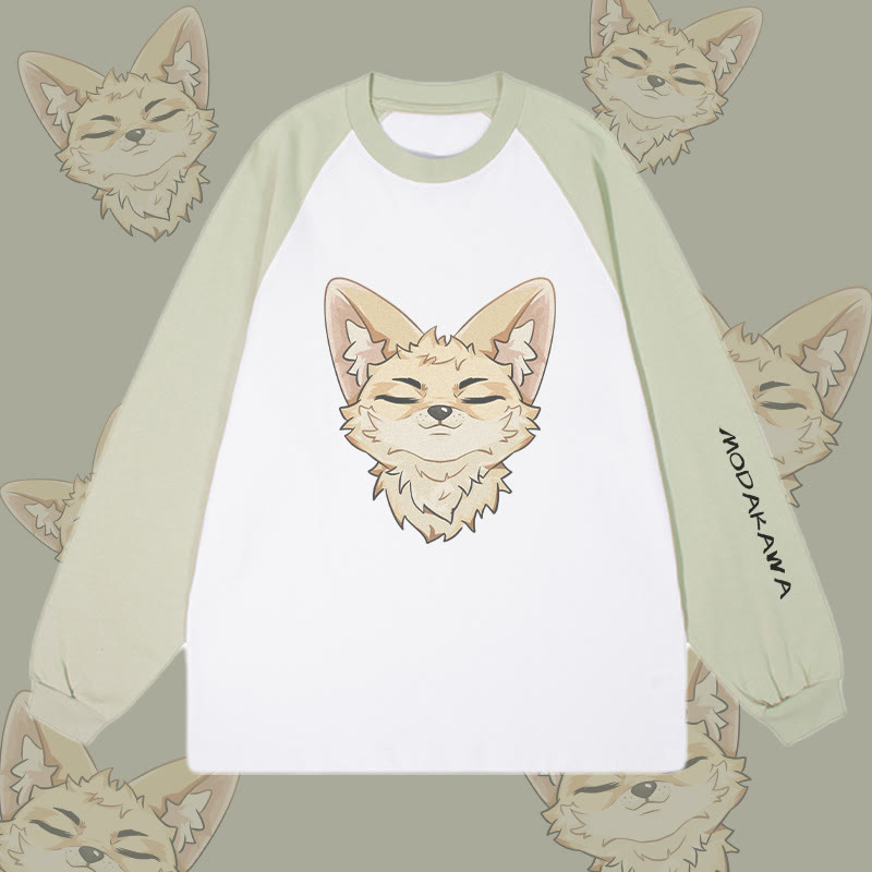 MODAKAWA コルサックフォックスグラフィックカラーブロックロングスリーブTシャツ - Green&White - 4XL - image 1