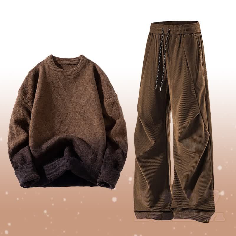 グラデーションニットセーター コーデュロイパンツ ツーピース - セットB - 3XL - image 2