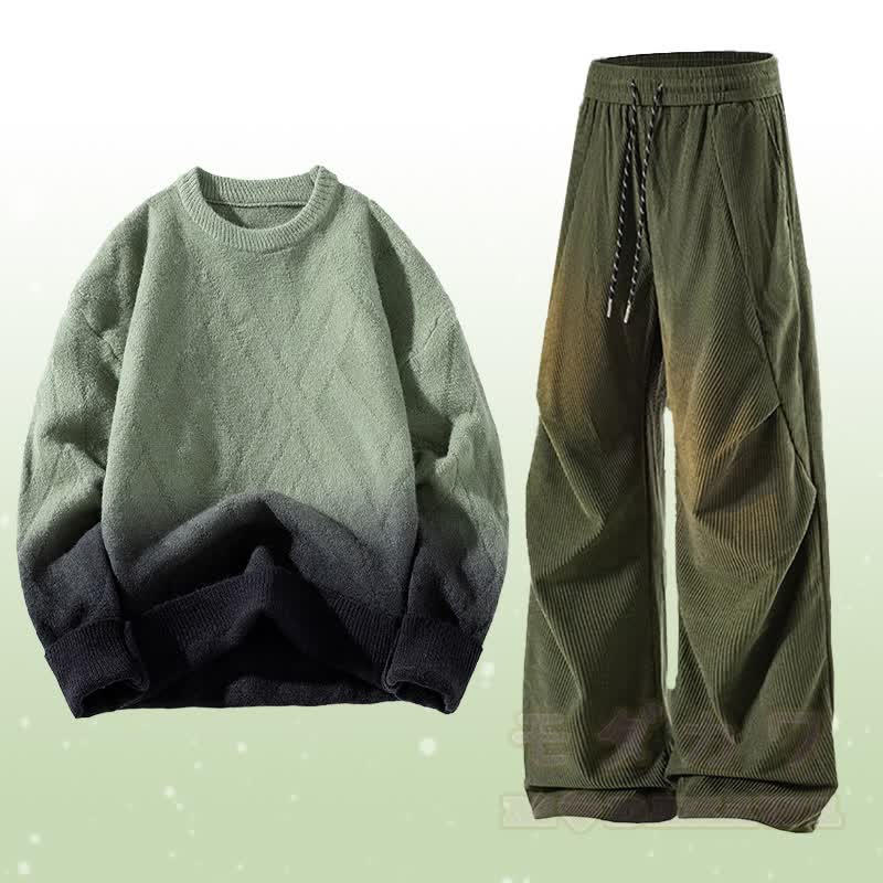 グラデーションニットセーター コーデュロイパンツ ツーピース - セットA - 3XL - image 1