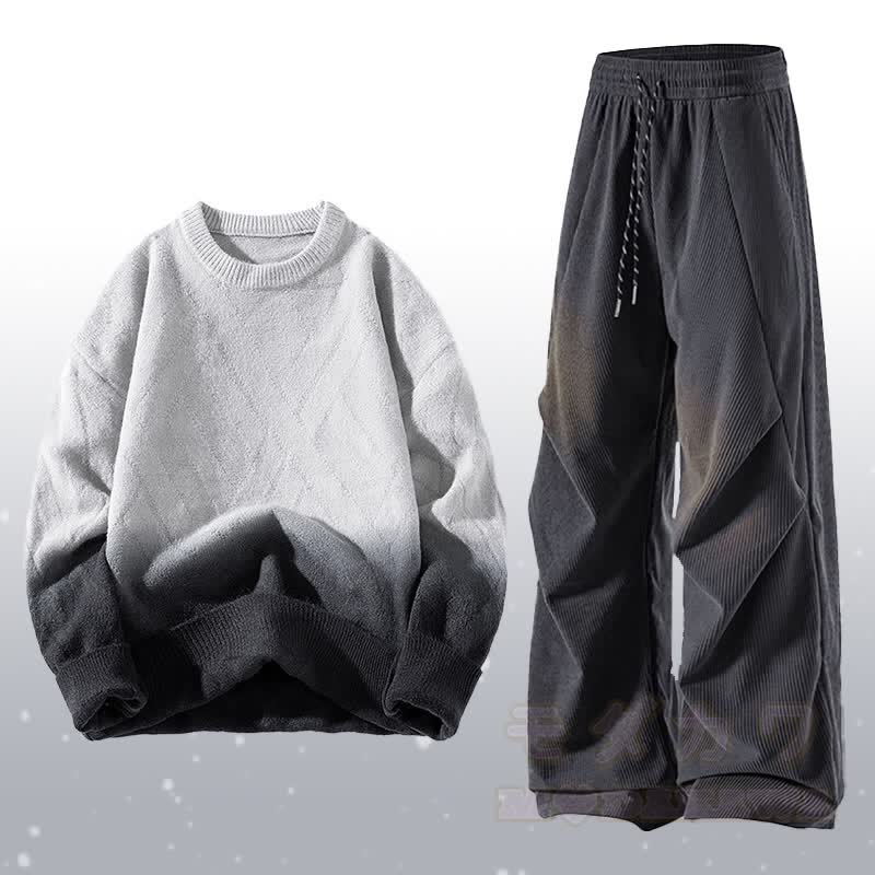 グラデーションニットセーター コーデュロイパンツ ツーピース - セットC - 3XL - image 3