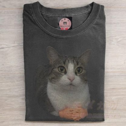 MODAKAWA おもしろ猫グラフィック ユニセックス ヴィンテージ ウォッシュTシャツ - 黒 - 5XL - image 1
