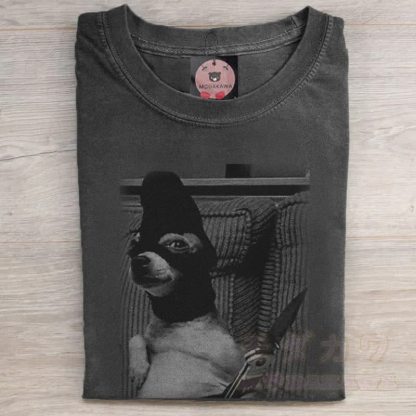 MODAKAWA ロバードッグ グラフィック ユニセックス ヴィンテージ ウォッシュド Tシャツ - 黒 - 5XL - image 1