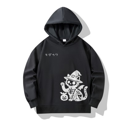 MODAKAWA スケルトンキャットウィッチ ハロウィン グラフィック綿パーカー サイドポケット付き - Black - 4XL - image 4
