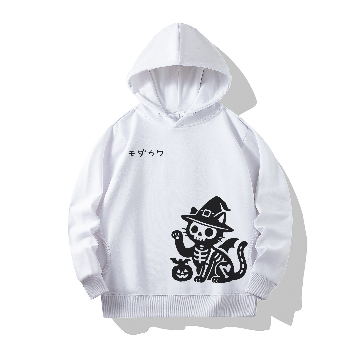 MODAKAWA スケルトンキャットウィッチ ハロウィン グラフィック綿パーカー サイドポケット付き - White - 4XL - image 3