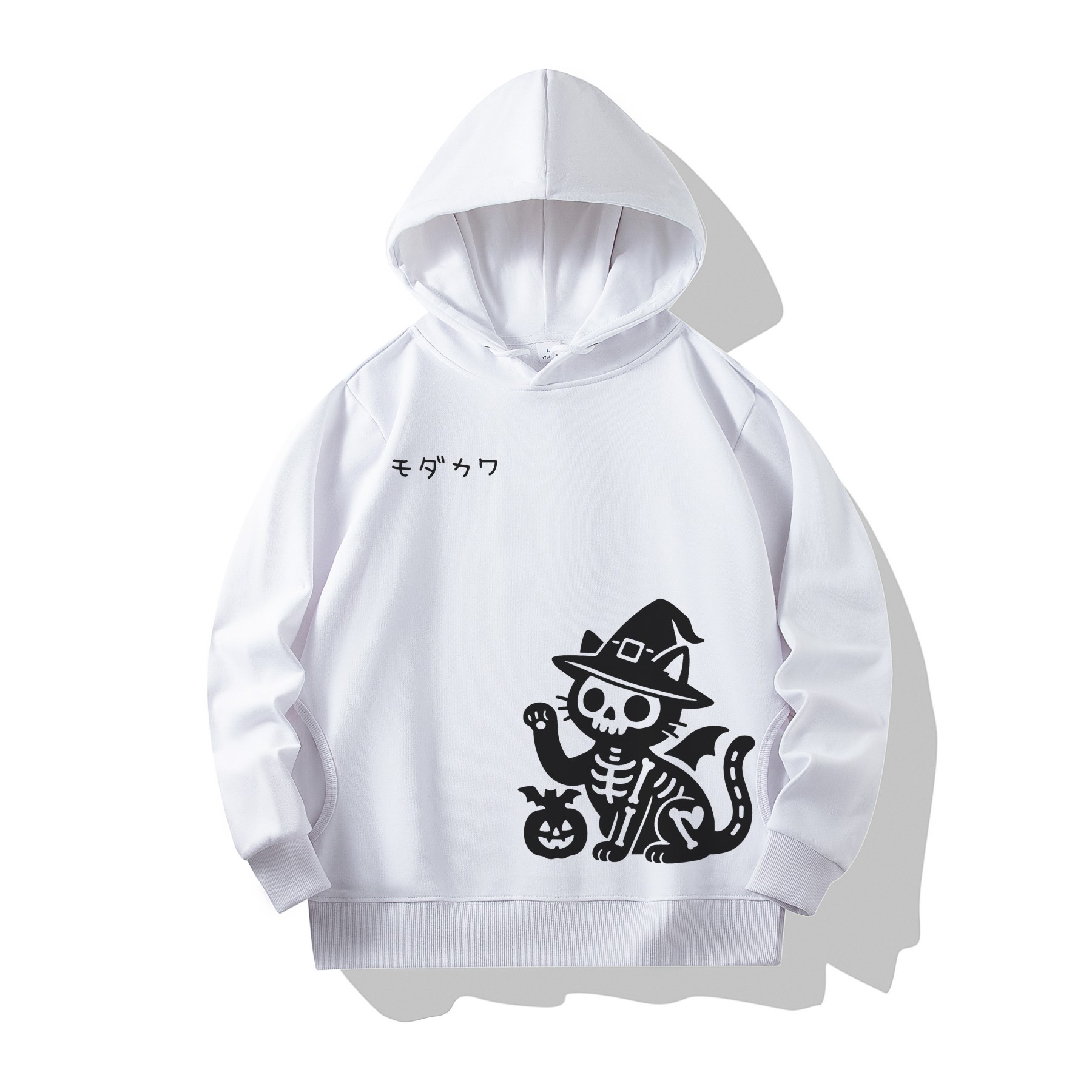 MODAKAWA スケルトンキャットウィッチ ハロウィン グラフィック綿パーカー サイドポケット付き - White - 4XL - image 3