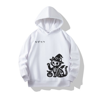 MODAKAWA スケルトンキャットウィッチ ハロウィン グラフィック綿パーカー サイドポケット付き - White - 4XL - image 3