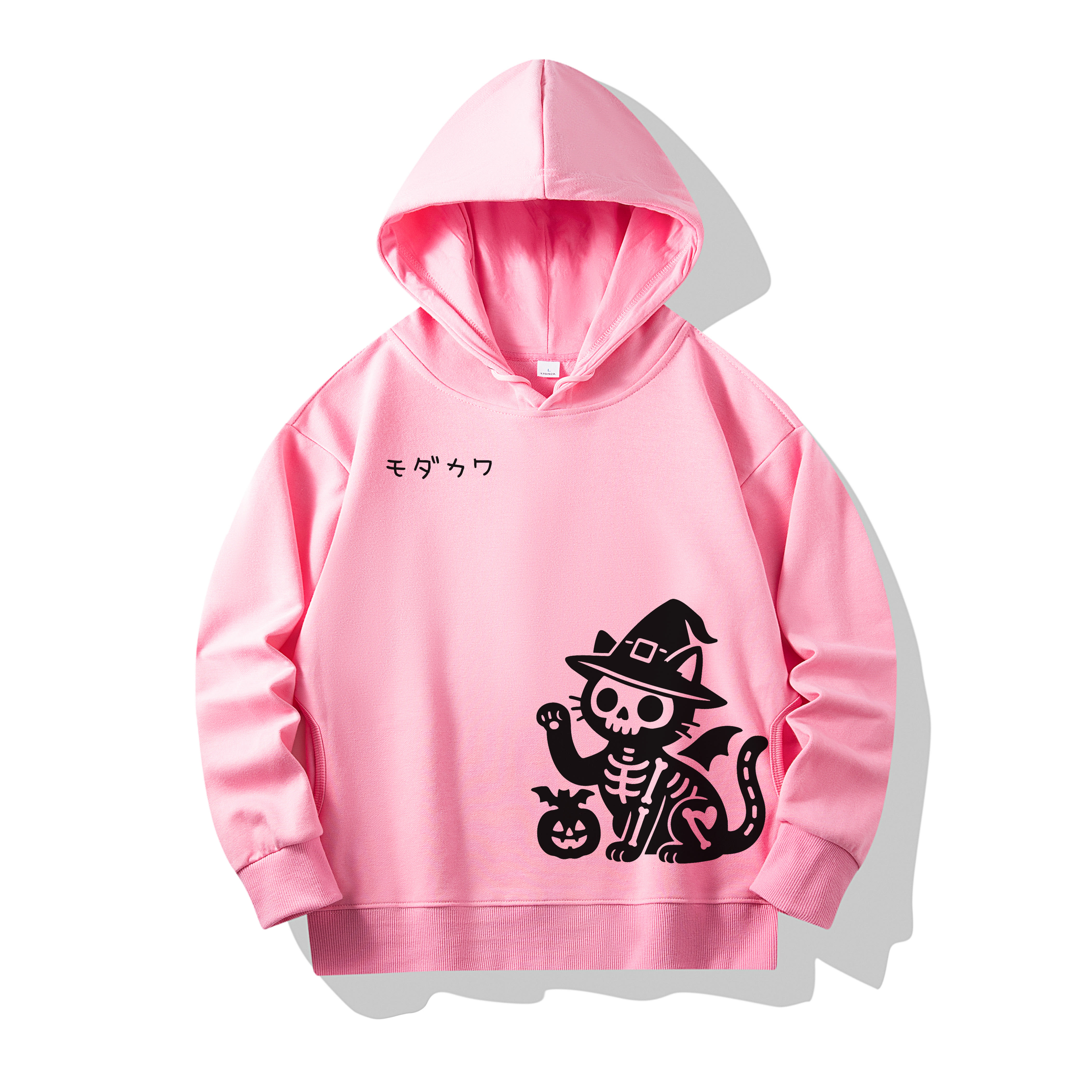MODAKAWA スケルトンキャットウィッチ ハロウィン グラフィック綿パーカー サイドポケット付き - Pink - 4XL - image 1