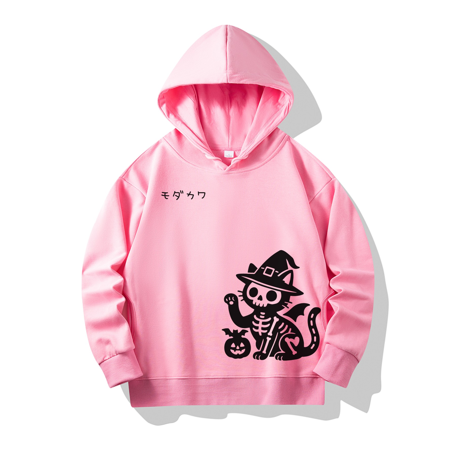 MODAKAWA スケルトンキャットウィッチ ハロウィン グラフィック綿パーカー サイドポケット付き - Pink - 4XL - image 1