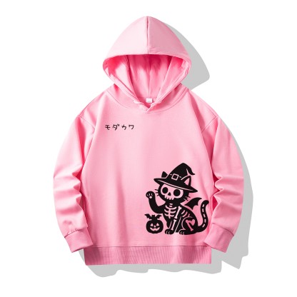 MODAKAWA スケルトンキャットウィッチ ハロウィン グラフィック綿パーカー サイドポケット付き - Pink - 4XL - image 1