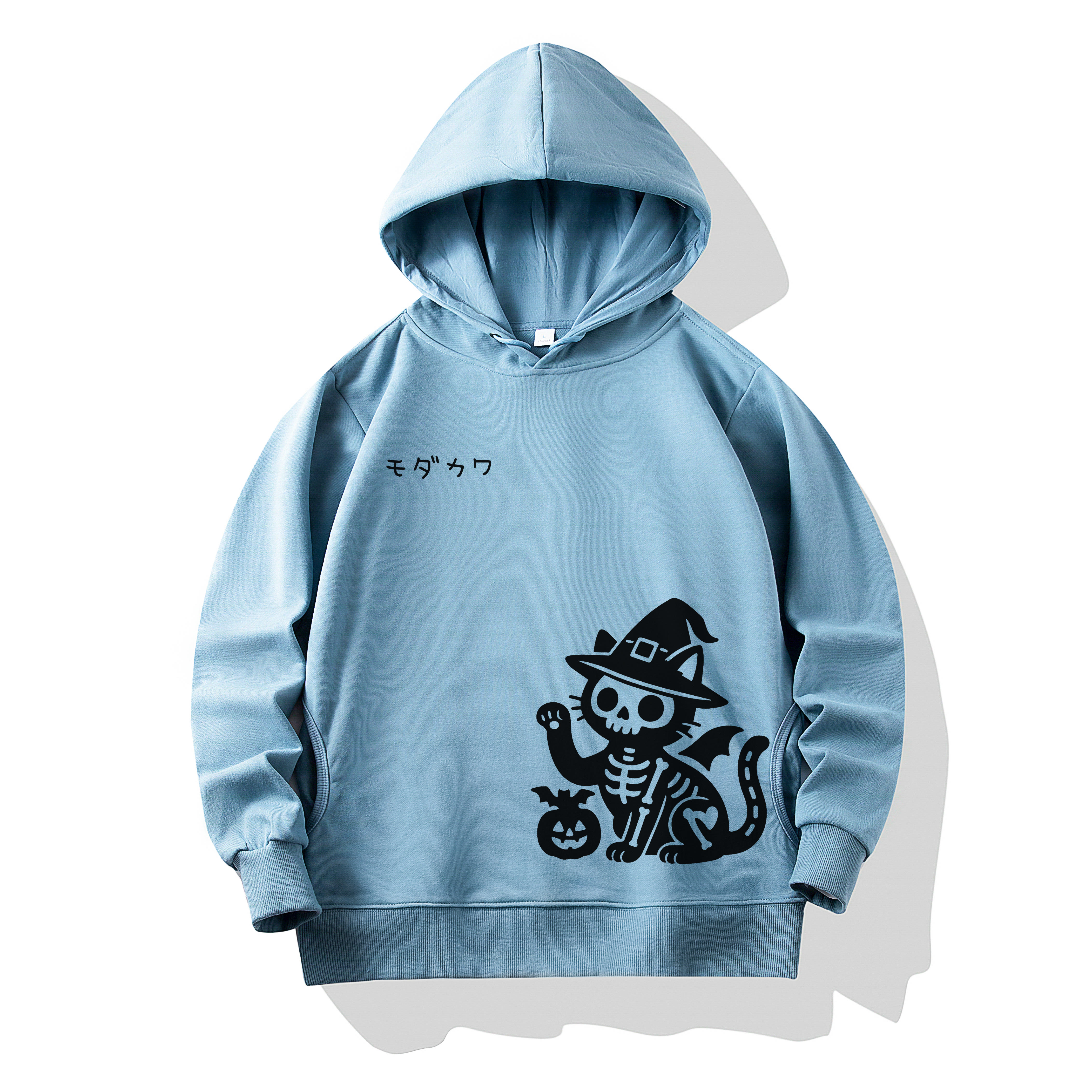 MODAKAWA スケルトンキャットウィッチ ハロウィン グラフィック綿パーカー サイドポケット付き - Blue - 4XL - image 2