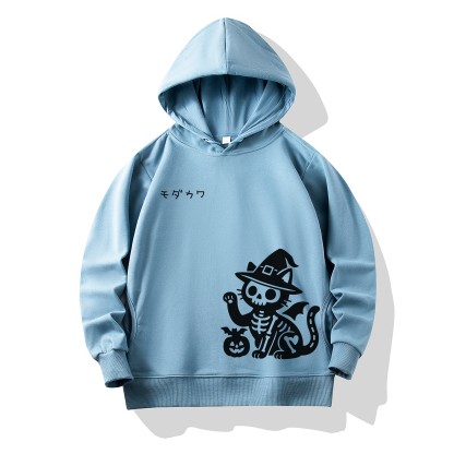 MODAKAWA スケルトンキャットウィッチ ハロウィン グラフィック綿パーカー サイドポケット付き - Blue - 4XL - image 2