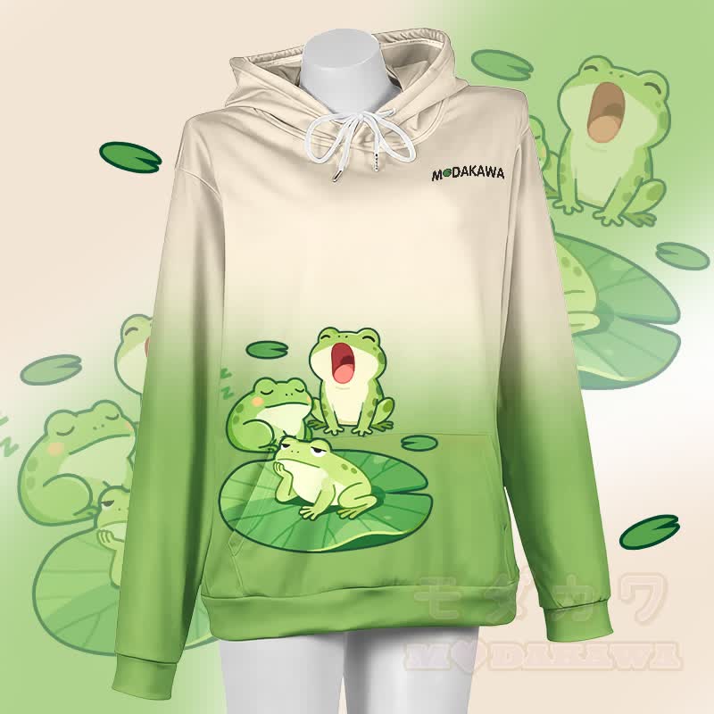 MODAKAWA グラデーション スリーピーフロッグ グラフィック プルオーバー パーカー - ホワイト＆グリーン - 5XL - image 1