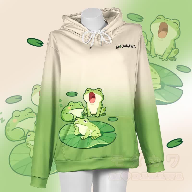 MODAKAWA グラデーション スリーピーフロッグ グラフィック プルオーバー パーカー - ホワイト＆グリーン - 5XL - image 1