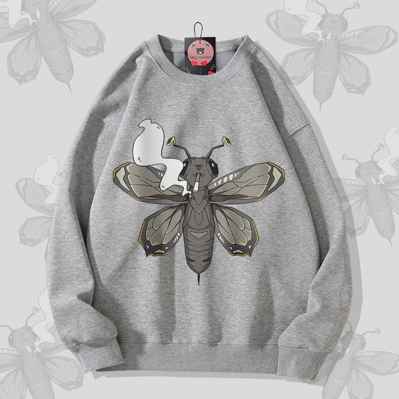 MODAKAWA スモーキングモス グラフィック ユニセックス スウェットシャツ - Dark Grey - 5XL - image 1