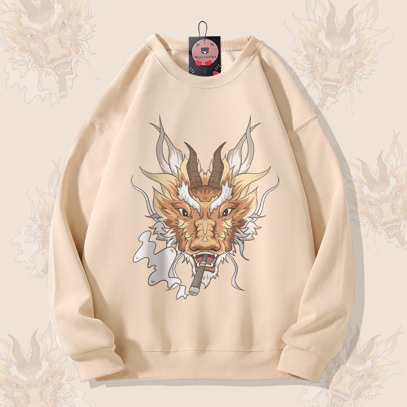 MODAKAWA スモーキングドラゴン グラフィック ユニセックス スウェットシャツ - Apricot - 5XL - image 1