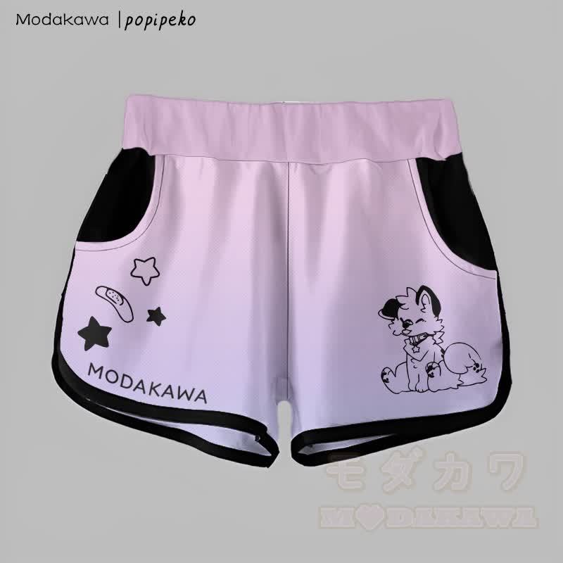 MODAKAWA X popipeko グラデーション タンアウト パピー グラフィック ショーツ - 紫 - 5XL - image 5