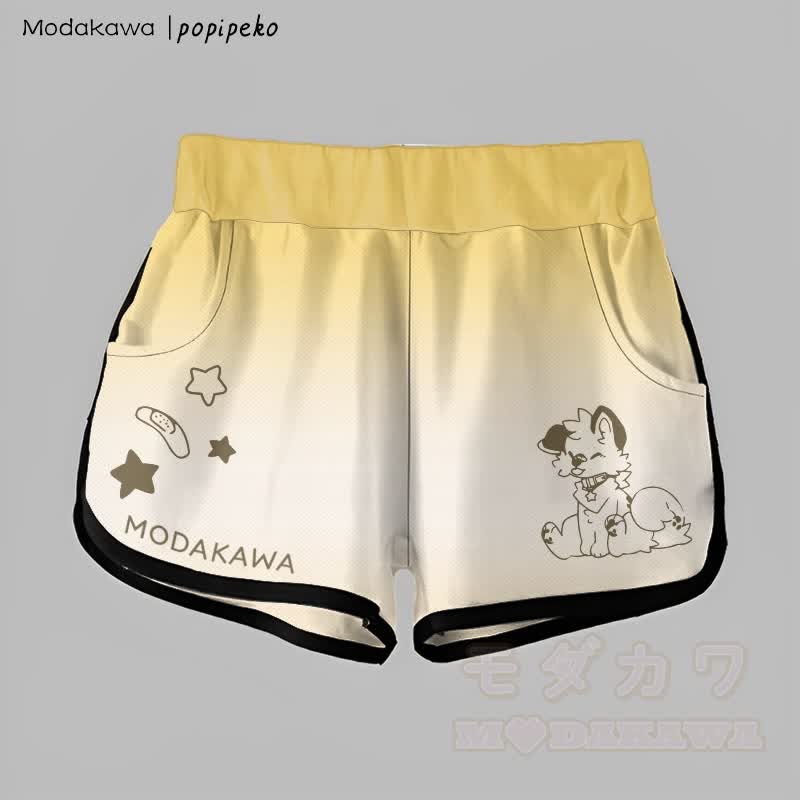 MODAKAWA X popipeko グラデーション タンアウト パピー グラフィック ショーツ - イエロー＆ホワイト - 5XL - image 2