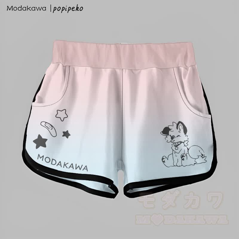 MODAKAWA X popipeko グラデーション タンアウト パピー グラフィック ショーツ - ピンク＆ブルー - 5XL - image 3