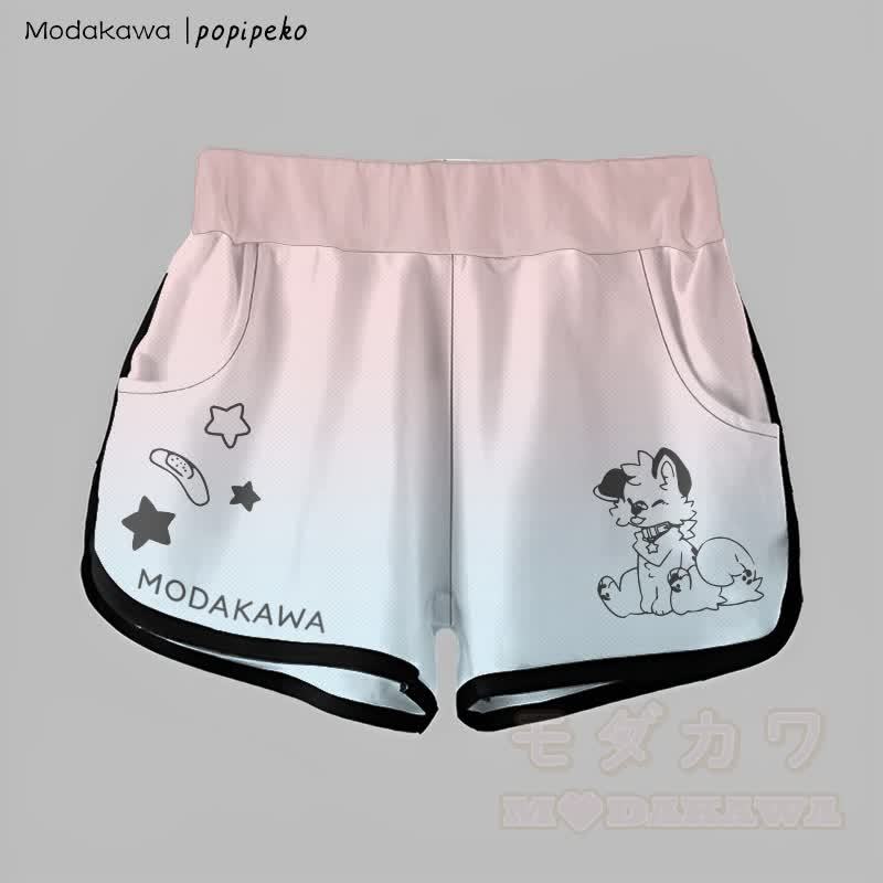 MODAKAWA X popipeko グラデーション タンアウト パピー グラフィック ショーツ - ピンク＆ブルー - 5XL - image 3