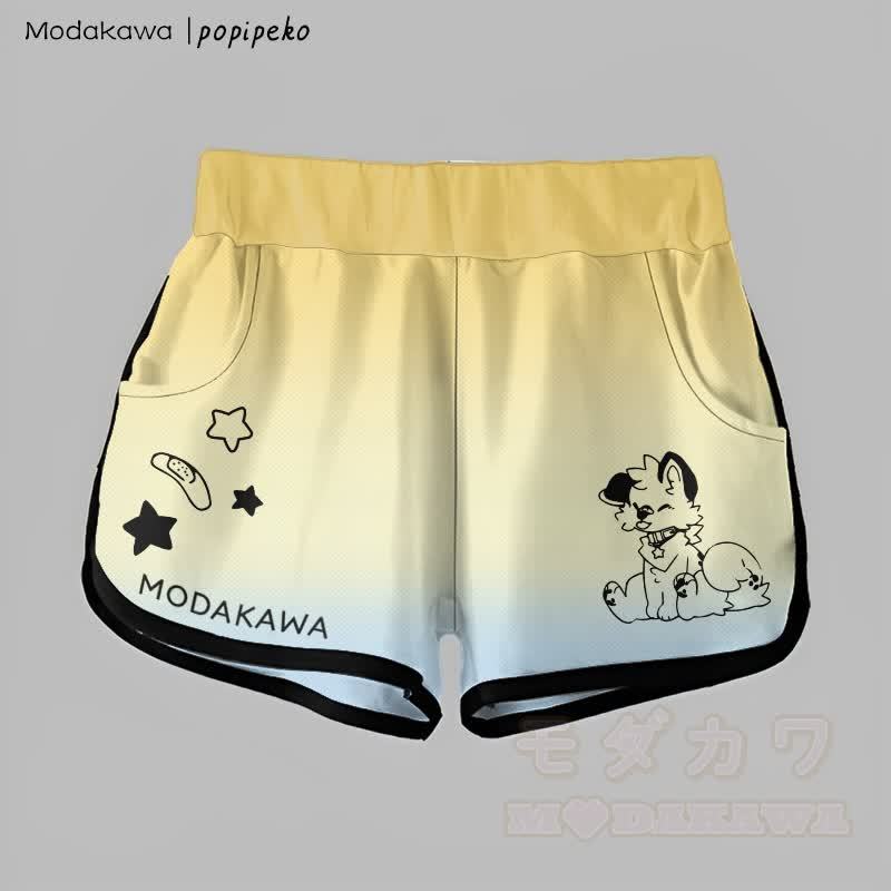 MODAKAWA X popipeko グラデーション タンアウト パピー グラフィック ショーツ - イエロー＆ブルー - 5XL - image 1