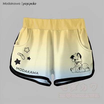 MODAKAWA X popipeko グラデーション タンアウト パピー グラフィック ショーツ - イエロー＆ブルー - 5XL - image 1
