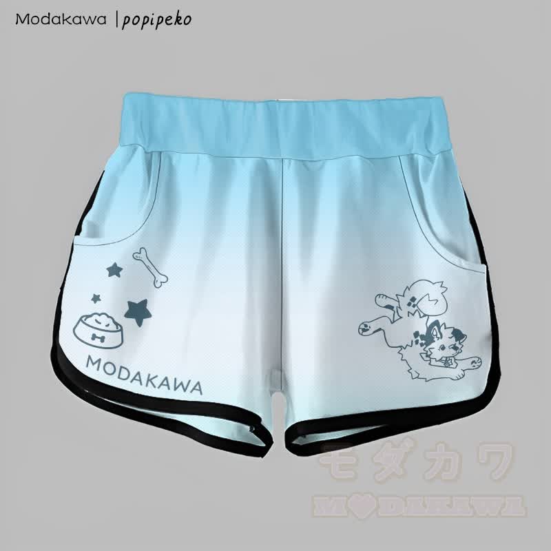 MODAKAWA × popipeko グラデーション プレイフルパピーグラフィックショーツ - 青 - 5XL - image 3
