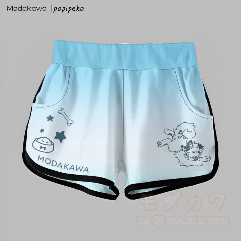 MODAKAWA × popipeko グラデーション プレイフルパピーグラフィックショーツ - 青 - 5XL - image 3