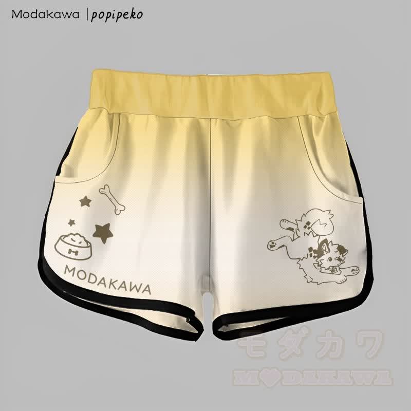 MODAKAWA × popipeko グラデーション プレイフルパピーグラフィックショーツ - 黄色 - 5XL - image 5