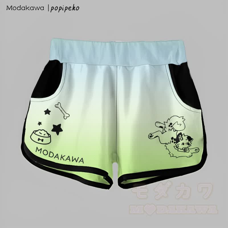 MODAKAWA × popipeko グラデーション プレイフルパピーグラフィックショーツ - ブルー＆グリーン - 5XL - image 1