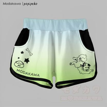 MODAKAWA × popipeko グラデーション プレイフルパピーグラフィックショーツ - ブルー＆グリーン - 5XL - image 1