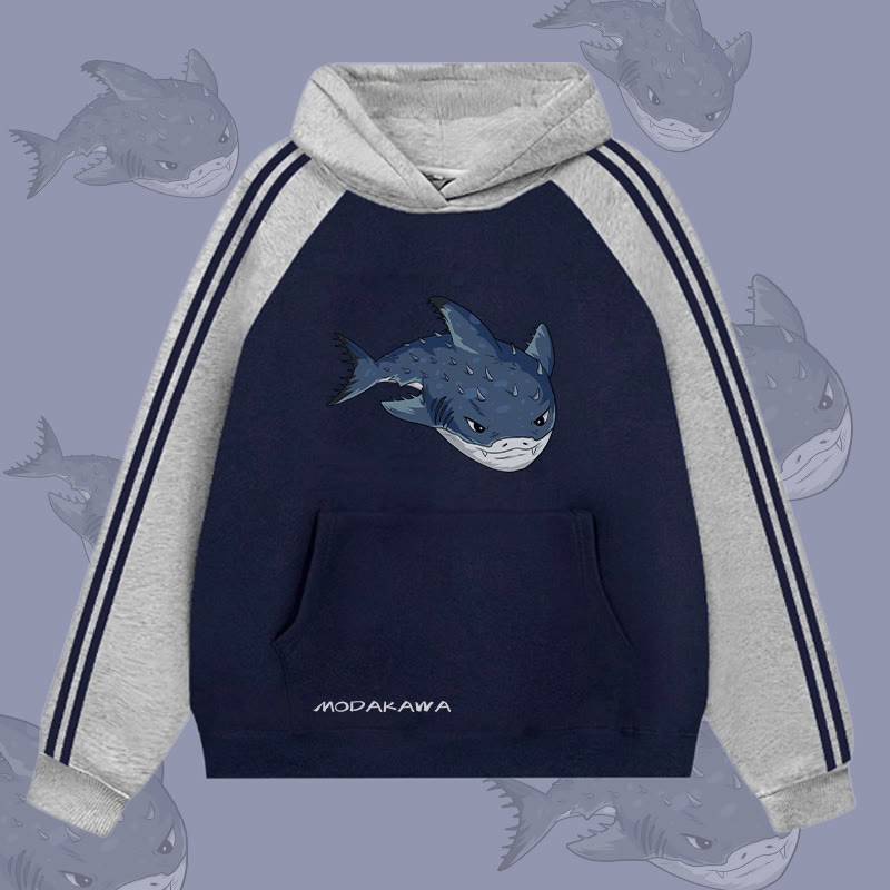 MODAKAWA スパードッグ シャークグラフィックカラーブロック フリース 裏地 パーカー - Purplish Blue - 2XL - image 1