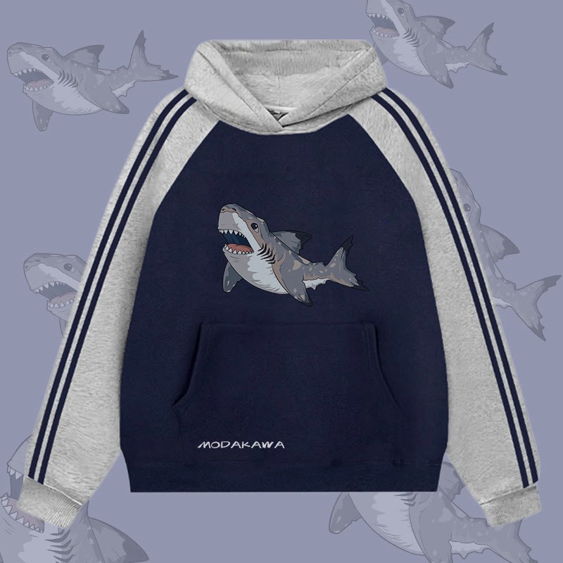 MODAKAWA シックスギルシャーク グラフィックカラーブロック 裏起毛 パーカー - Purplish Blue&Grey - 2XL - image 2