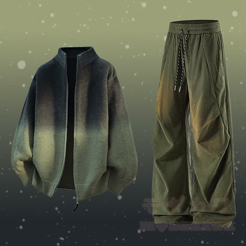 グラデーションジップアップジャケット コーデュロイパンツ ツーピース - セットA - 3XL - image 1