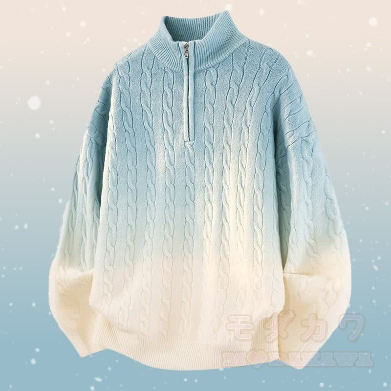 グラデーションニットハーフジップセーターコーデュロイパンツツーピース - 青いセーター - 3XL - image 5