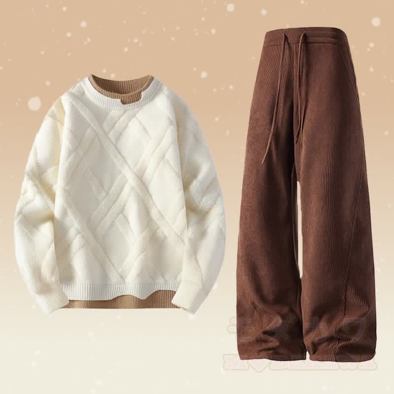 フェイクレイヤードニットセーター コーデュロイパンツ ツーピース - セットB - 4XL - image 2
