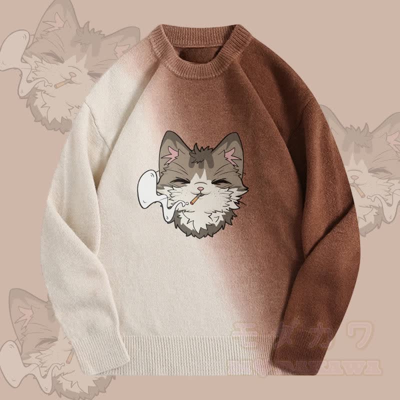 MODAKAWA スモーキングキャット グラデーションニットセーター - 茶色 - 2XL - image 2