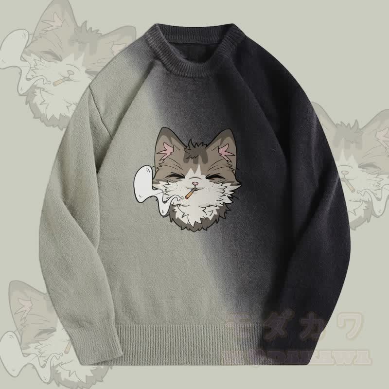 MODAKAWA スモーキングキャット グラデーションニットセーター - 緑 - 2XL - image 1