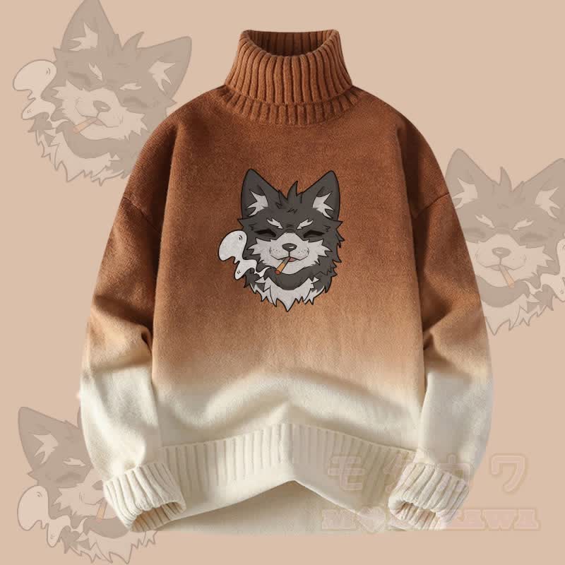 MODAKAWA コーダスモーキンググラデーションニットタートルネックセーター - カーキ - 4XL - image 2