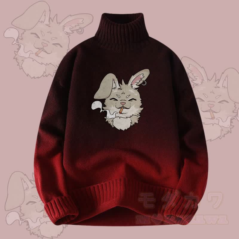 MODAKAWA ナビ スモーキンググラデーションニット タートルネックセーター - ワインレッド - 4XL - image 2